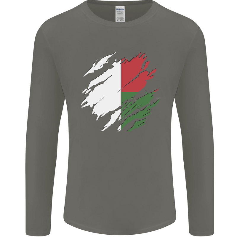 Torn Madagascar Flag Madagascan Day Football Mens Long Sleeve T-Shirt Charcoal