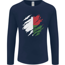 Torn Madagascar Flag Madagascan Day Football Mens Long Sleeve T-Shirt Navy Blue