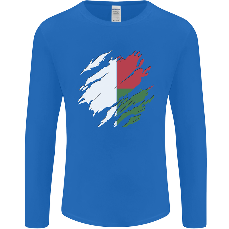 Torn Madagascar Flag Madagascan Day Football Mens Long Sleeve T-Shirt Royal Blue