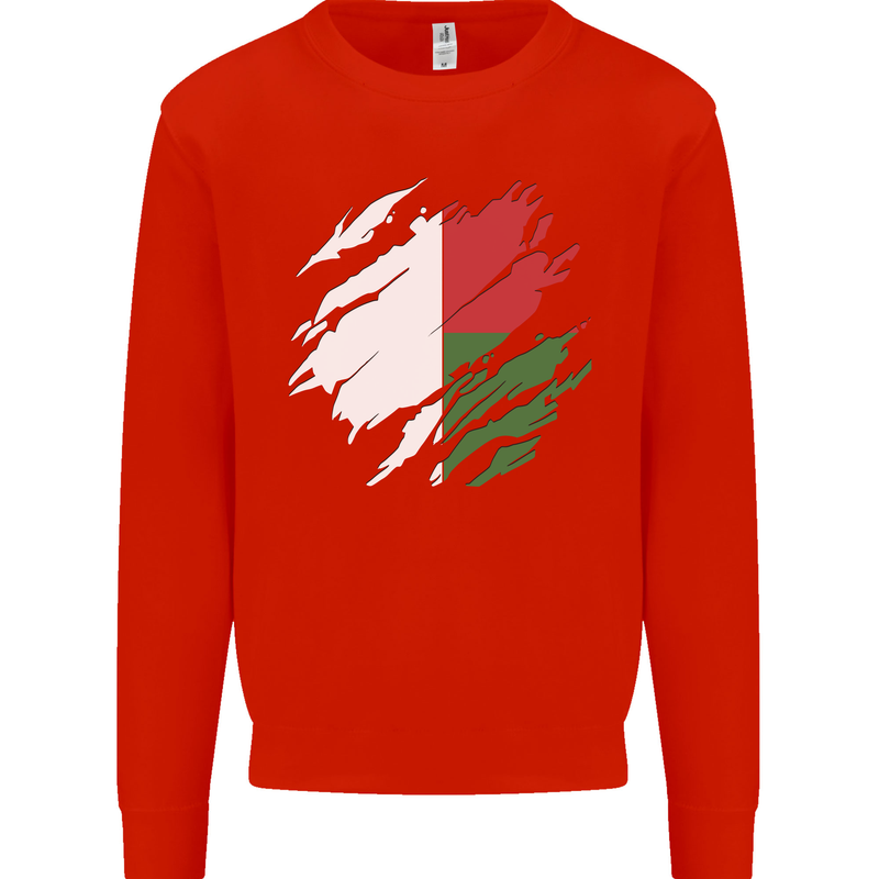 Torn Madagascar Flag Madagascan Day Football Mens Sweatshirt Jumper Bright Red
