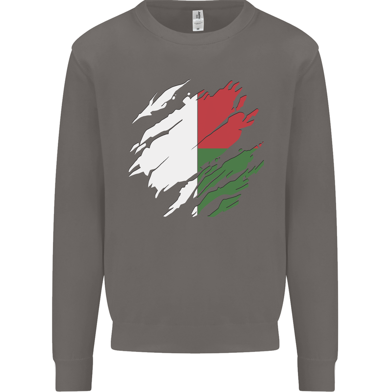 Torn Madagascar Flag Madagascan Day Football Mens Sweatshirt Jumper Charcoal