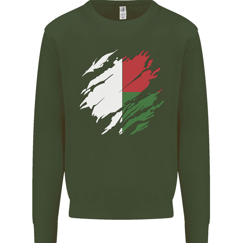 Torn Madagascar Flag Madagascan Day Football Mens Sweatshirt Jumper Forest Green