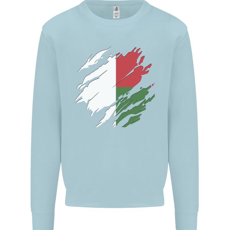 Torn Madagascar Flag Madagascan Day Football Mens Sweatshirt Jumper Light Blue