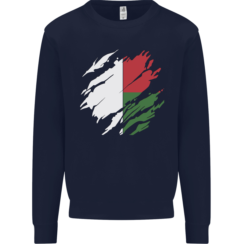 Torn Madagascar Flag Madagascan Day Football Mens Sweatshirt Jumper Navy Blue
