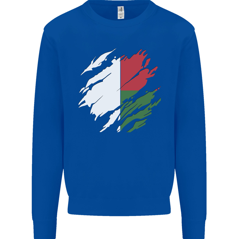 Torn Madagascar Flag Madagascan Day Football Mens Sweatshirt Jumper Royal Blue