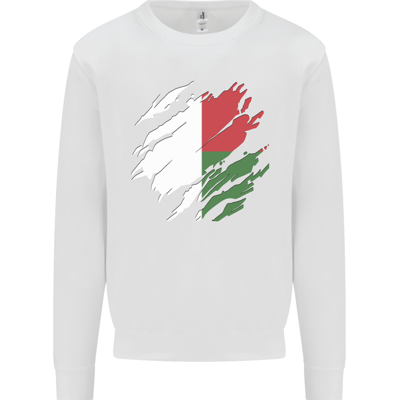 Torn Madagascar Flag Madagascan Day Football Mens Sweatshirt Jumper White
