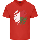 Torn Madagascar Flag Madagascan Day Football Mens V-Neck Cotton T-Shirt Red
