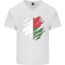 Torn Madagascar Flag Madagascan Day Football Mens V-Neck Cotton T-Shirt White
