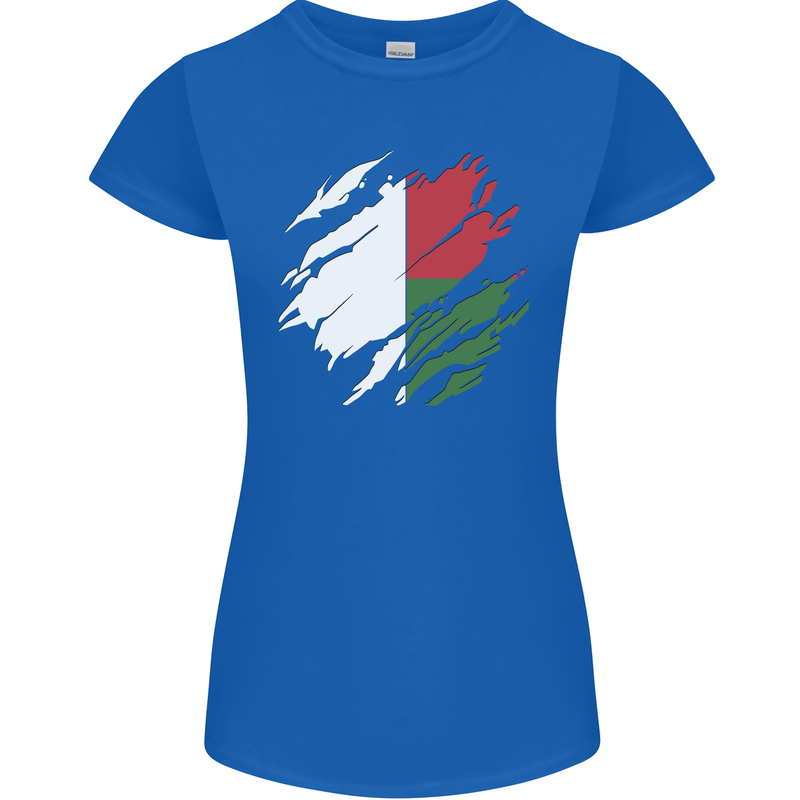 Torn Madagascar Flag Madagascan Day Football Womens Petite Cut T-Shirt Royal Blue