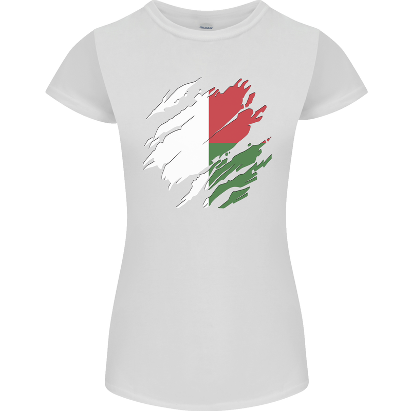 Torn Madagascar Flag Madagascan Day Football Womens Petite Cut T-Shirt White