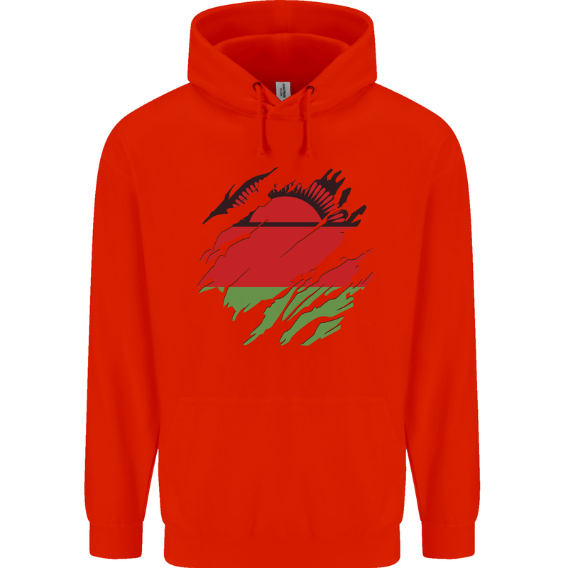 Torn Malawi Flag Malawian Day Football Childrens Kids Hoodie Bright Red