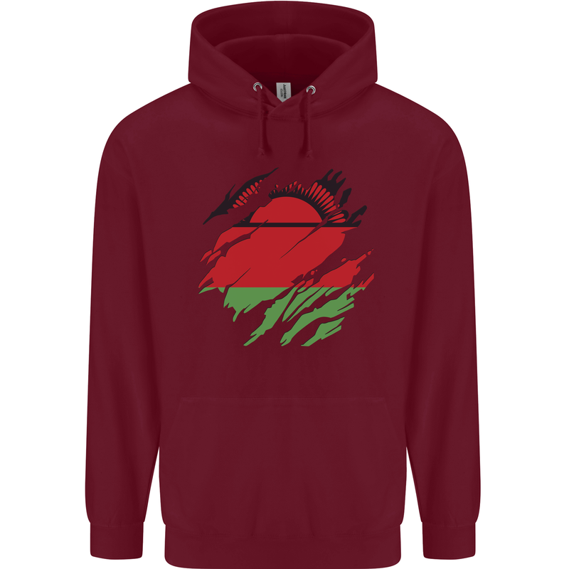 Torn Malawi Flag Malawian Day Football Childrens Kids Hoodie Maroon