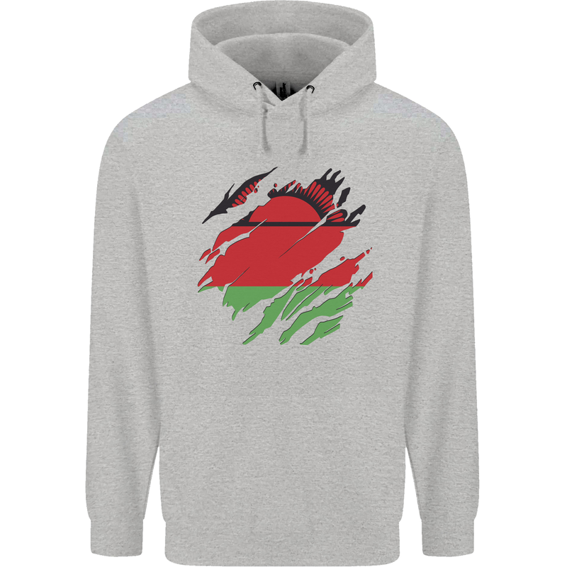 Torn Malawi Flag Malawian Day Football Childrens Kids Hoodie Sports Grey
