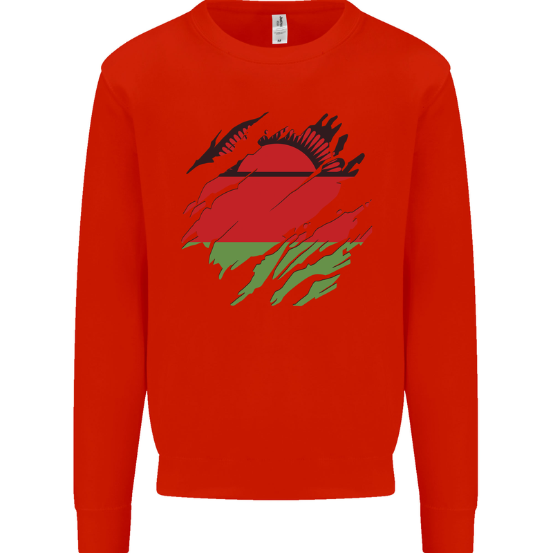 Torn Malawi Flag Malawian Day Football Kids Sweatshirt Jumper Bright Red
