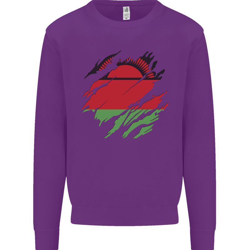 Torn Malawi Flag Malawian Day Football Kids Sweatshirt Jumper Purple
