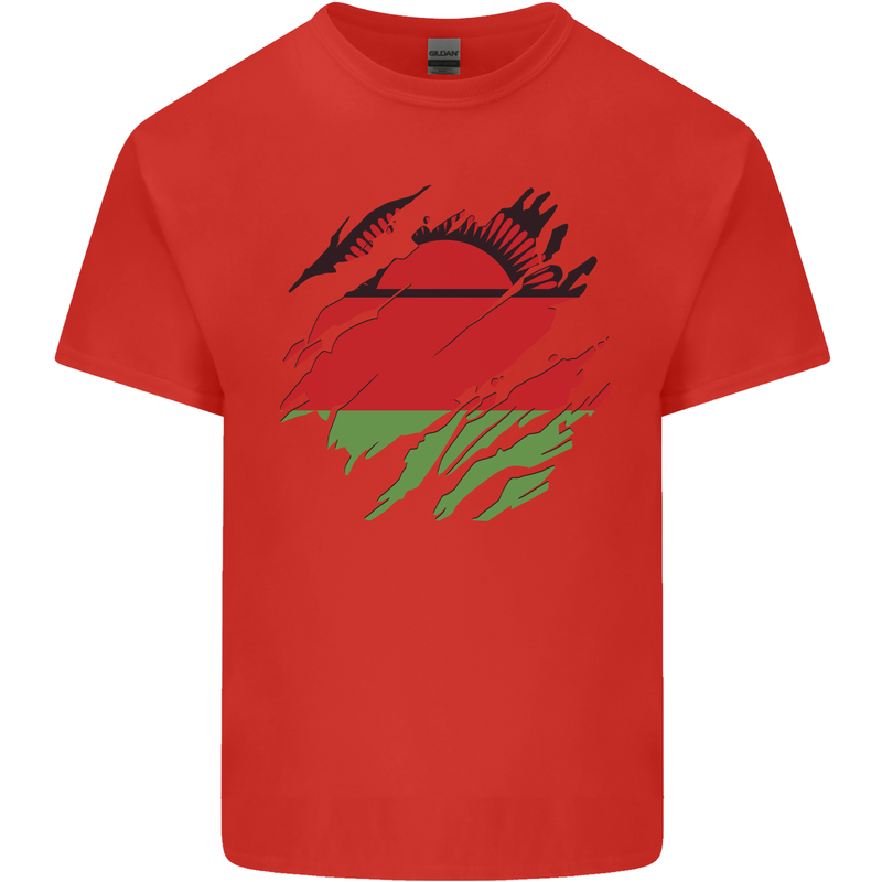 Torn Malawi Flag Malawian Day Football Kids T-Shirt Childrens Red