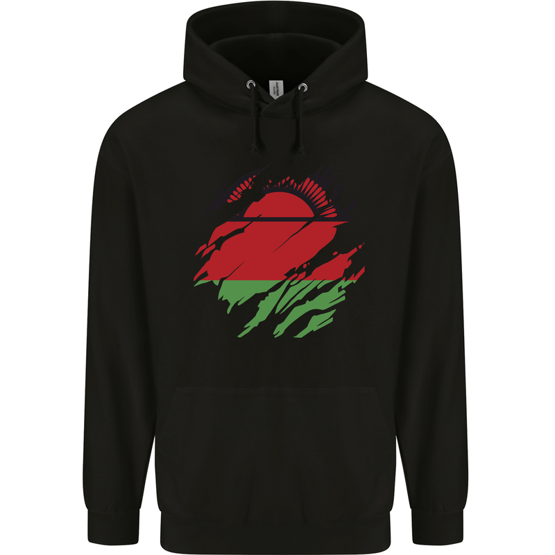 Torn Malawi Flag Malawian Day Football Mens 80% Cotton Hoodie Black