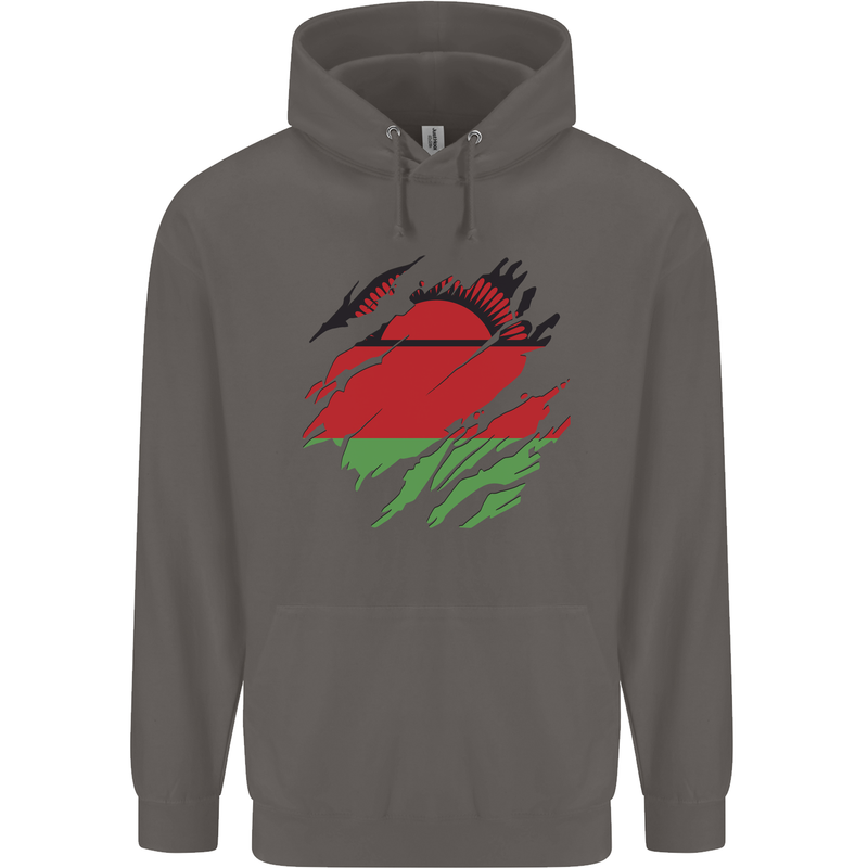 Torn Malawi Flag Malawian Day Football Mens 80% Cotton Hoodie Charcoal