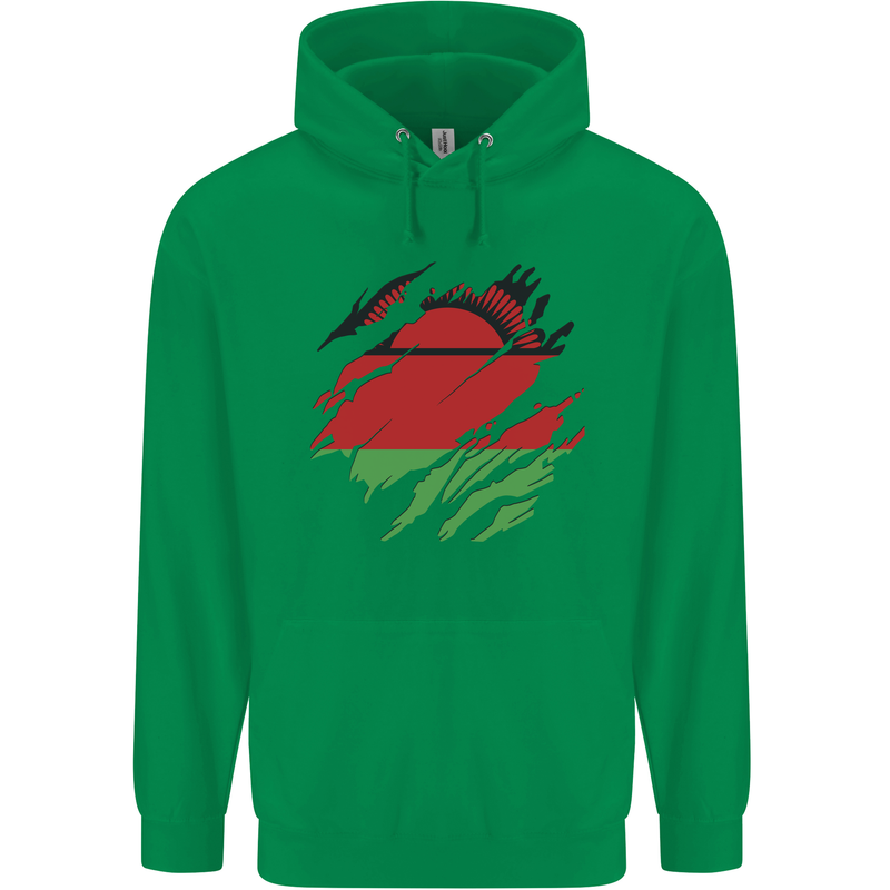 Torn Malawi Flag Malawian Day Football Mens 80% Cotton Hoodie Irish Green