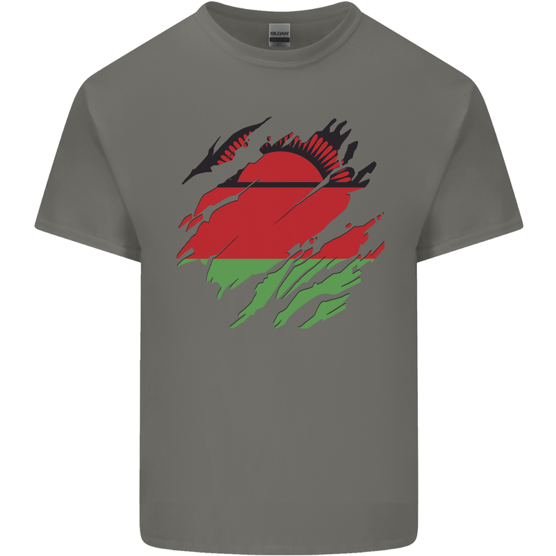 Torn Malawi Flag Malawian Day Football Mens Cotton T-Shirt Tee Top Charcoal