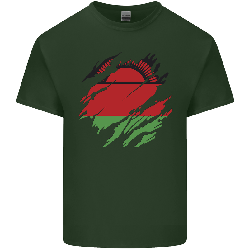 Torn Malawi Flag Malawian Day Football Mens Cotton T-Shirt Tee Top Forest Green