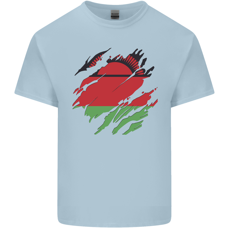 Torn Malawi Flag Malawian Day Football Mens Cotton T-Shirt Tee Top Light Blue