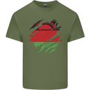 Torn Malawi Flag Malawian Day Football Mens Cotton T-Shirt Tee Top Military Green