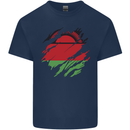 Torn Malawi Flag Malawian Day Football Mens Cotton T-Shirt Tee Top Navy Blue