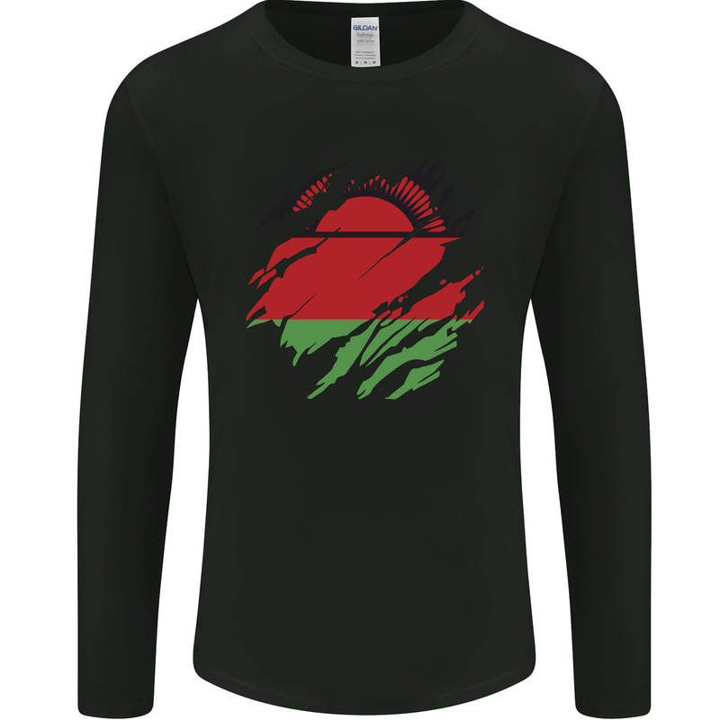 Torn Malawi Flag Malawian Day Football Mens Long Sleeve T-Shirt Black