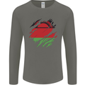 Torn Malawi Flag Malawian Day Football Mens Long Sleeve T-Shirt Charcoal
