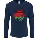 Torn Malawi Flag Malawian Day Football Mens Long Sleeve T-Shirt Navy Blue