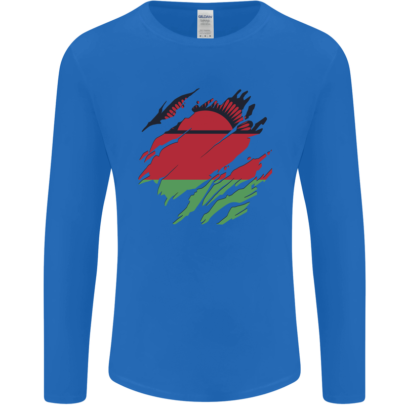 Torn Malawi Flag Malawian Day Football Mens Long Sleeve T-Shirt Royal Blue