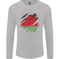 Torn Malawi Flag Malawian Day Football Mens Long Sleeve T-Shirt Sports Grey