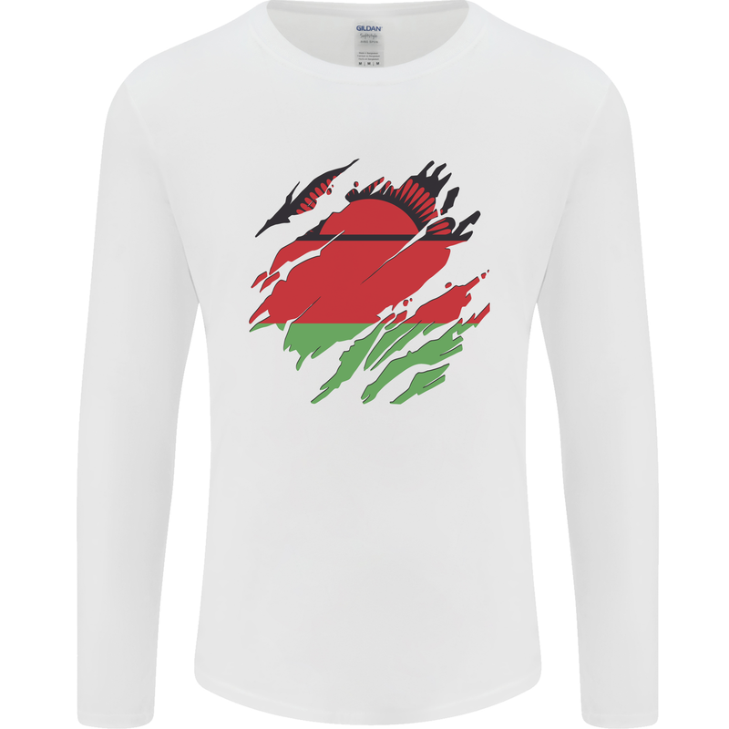 Torn Malawi Flag Malawian Day Football Mens Long Sleeve T-Shirt White