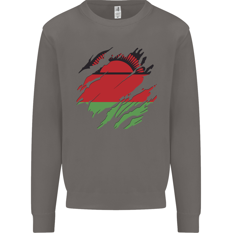 Torn Malawi Flag Malawian Day Football Mens Sweatshirt Jumper Charcoal