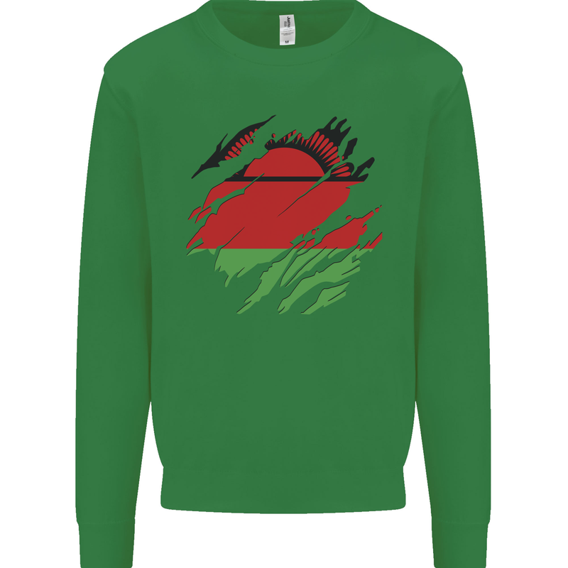 Torn Malawi Flag Malawian Day Football Mens Sweatshirt Jumper Irish Green
