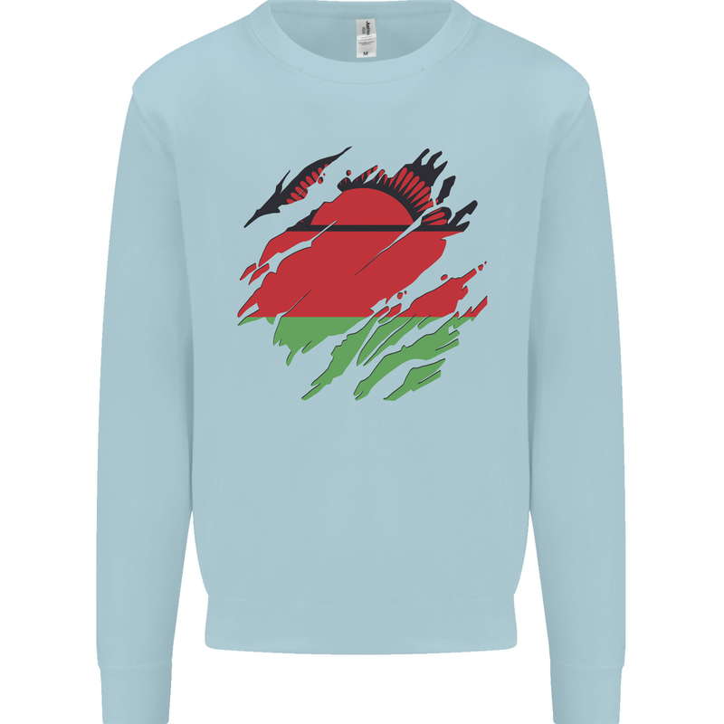 Torn Malawi Flag Malawian Day Football Mens Sweatshirt Jumper Light Blue