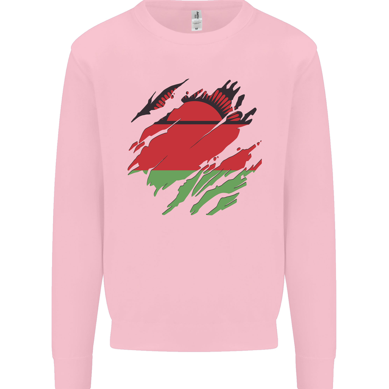 Torn Malawi Flag Malawian Day Football Mens Sweatshirt Jumper Light Pink