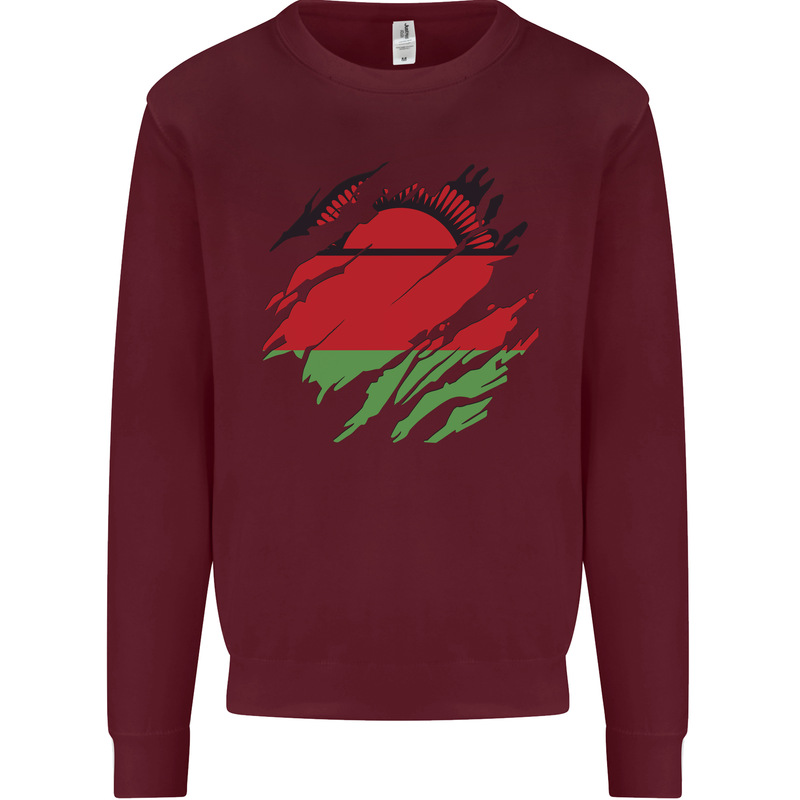 Torn Malawi Flag Malawian Day Football Mens Sweatshirt Jumper Maroon