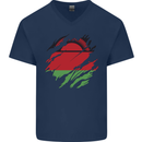 Torn Malawi Flag Malawian Day Football Mens V-Neck Cotton T-Shirt Navy Blue