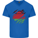 Torn Malawi Flag Malawian Day Football Mens V-Neck Cotton T-Shirt Royal Blue