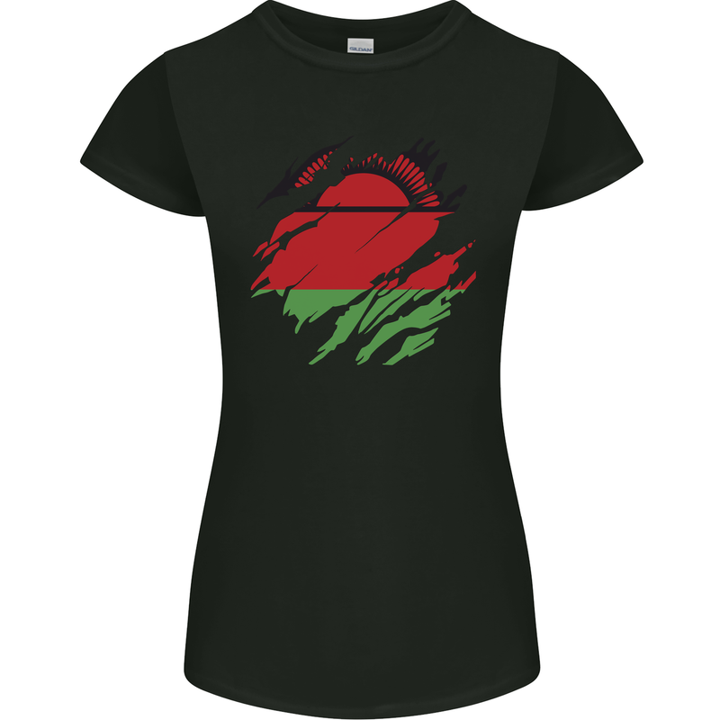 Torn Malawi Flag Malawian Day Football Womens Petite Cut T-Shirt Black