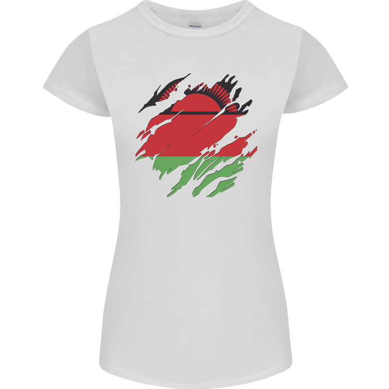 Torn Malawi Flag Malawian Day Football Womens Petite Cut T-Shirt White