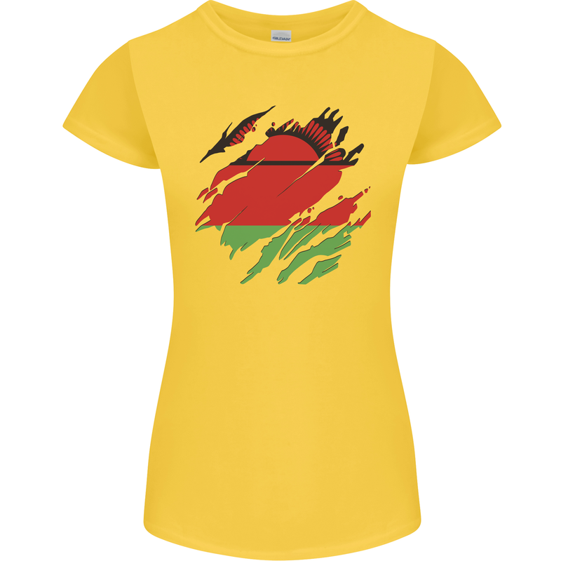 Torn Malawi Flag Malawian Day Football Womens Petite Cut T-Shirt Yellow