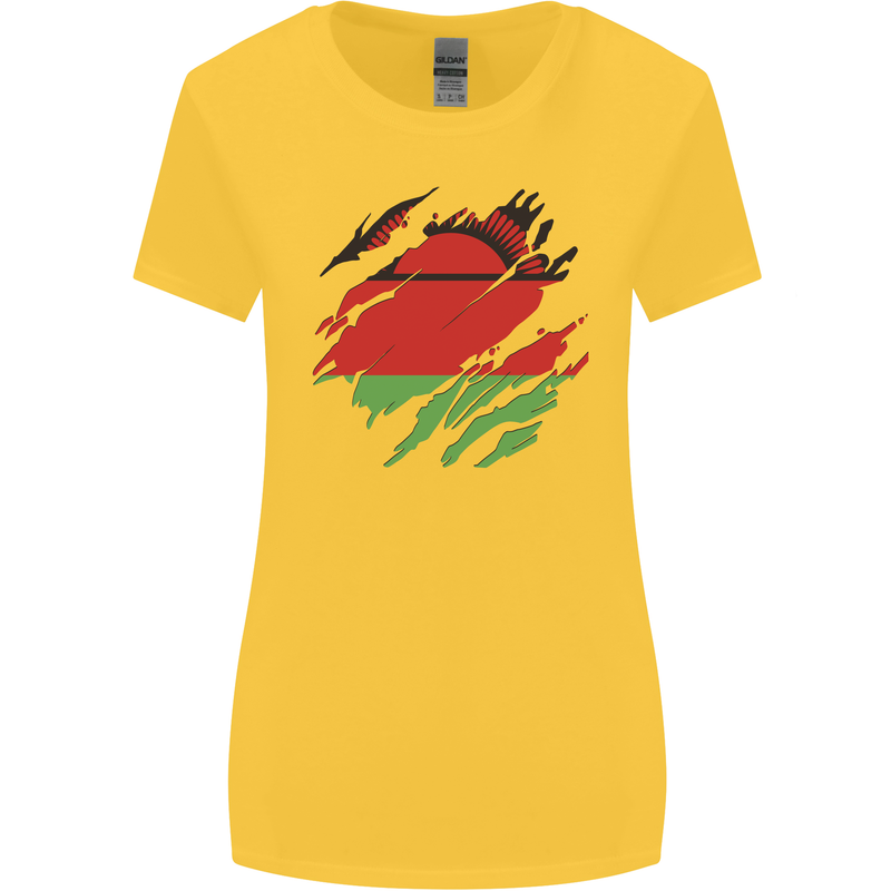 Torn Malawi Flag Malawian Day Football Womens Wider Cut T-Shirt Yellow