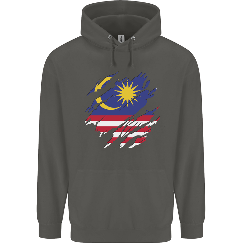 Torn Malaysia Flag Malaysian Day Football Childrens Kids Hoodie Storm Grey
