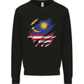 Torn Malaysia Flag Malaysian Day Football Kids Sweatshirt Jumper Black