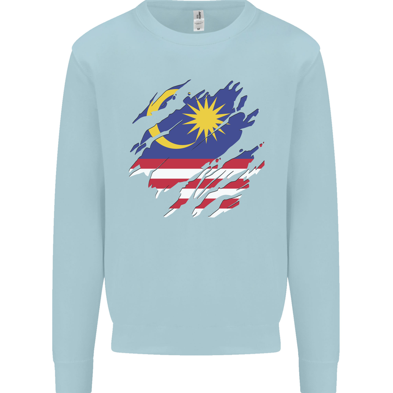 Torn Malaysia Flag Malaysian Day Football Kids Sweatshirt Jumper Light Blue