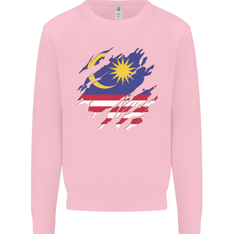 Torn Malaysia Flag Malaysian Day Football Kids Sweatshirt Jumper Light Pink