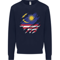 Torn Malaysia Flag Malaysian Day Football Kids Sweatshirt Jumper Navy Blue